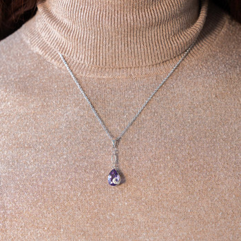 Collier argent 925 améthyste taille poire et zirconias 45 cm
