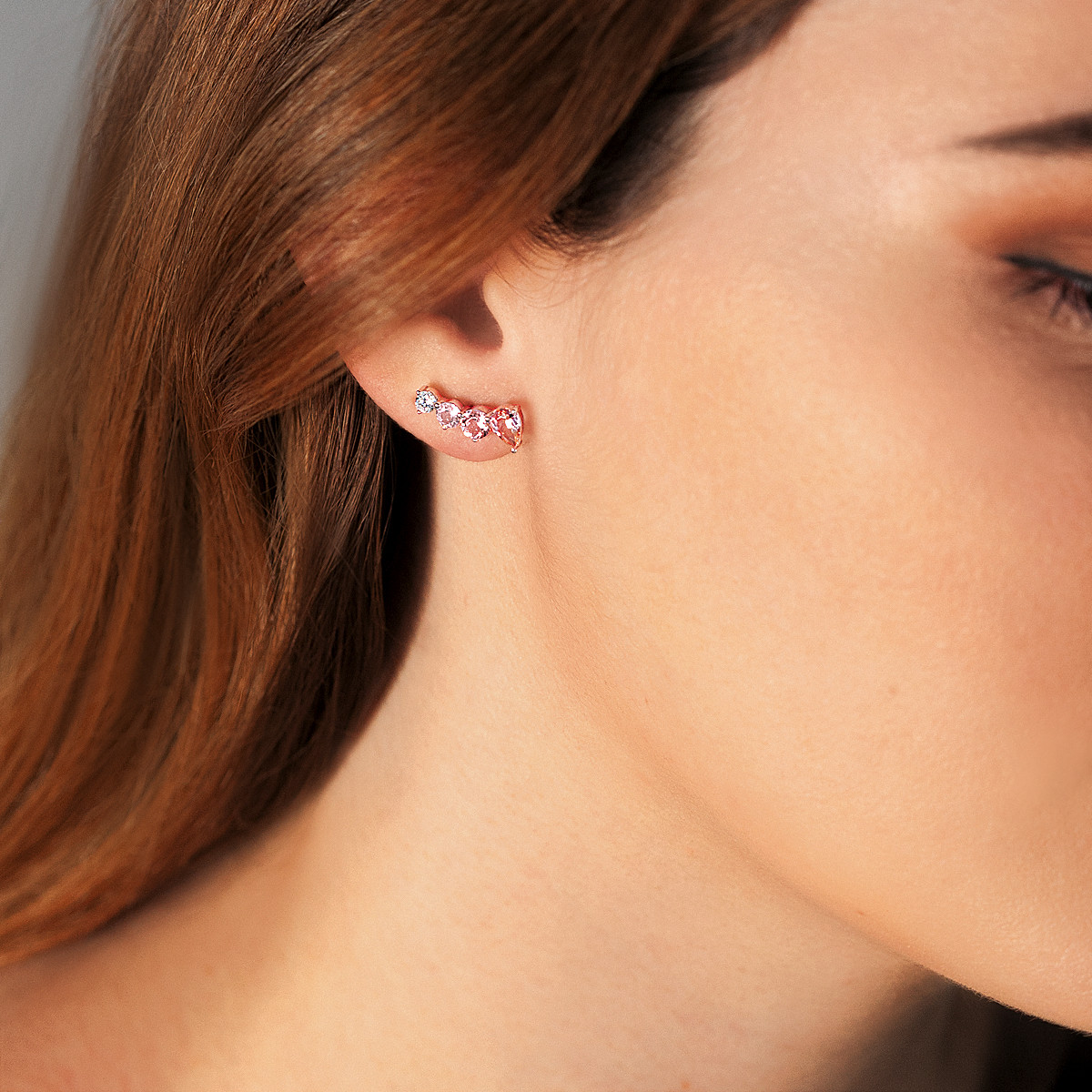 Boucles d'oreilles argent 925 pierres imitation roses et zirconias - vue porté 1