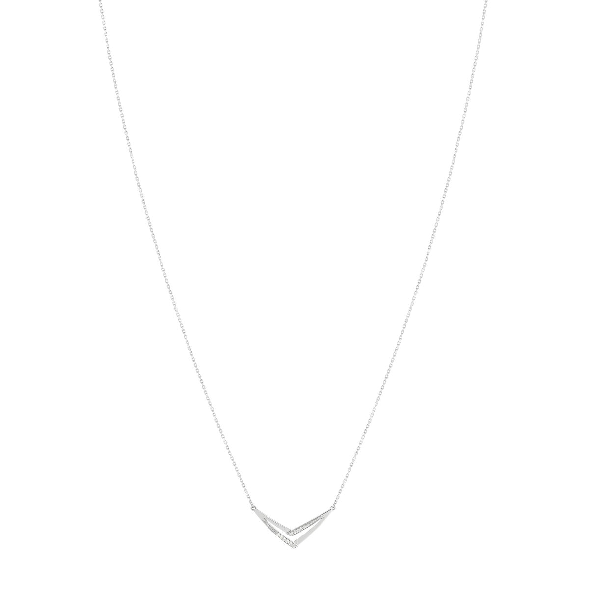 Collier or 375 blanc 'V' diamants 42 cm - vue 2