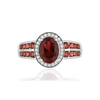 Bague argent 925 ovale pierres imitation rouges et zirconias