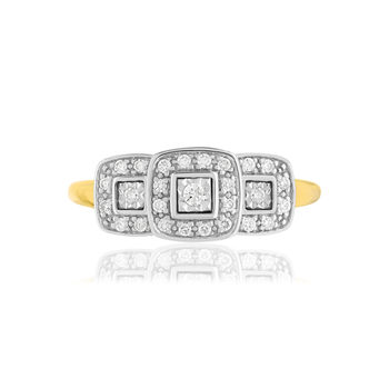 Bague or 750 2 tons carrée diamants