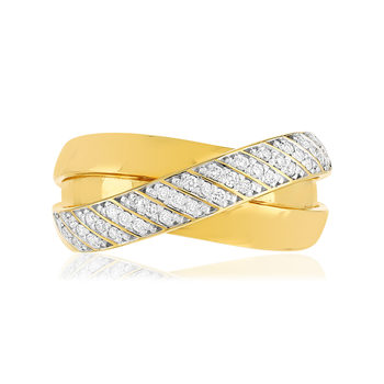 Bague or 750 2 tons anneaux croisés diamants