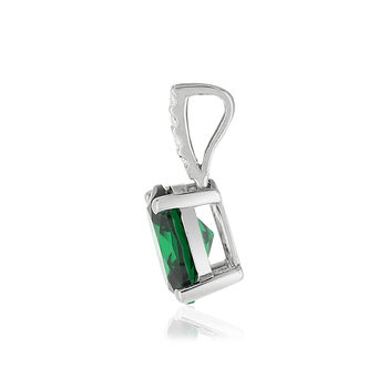 Pendentif argent 975 zirconias vert ovale et blancs