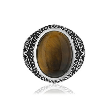 Bague argent 925 vieilli oeil de tigre