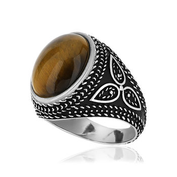 Bague argent 925 vieilli oeil de tigre