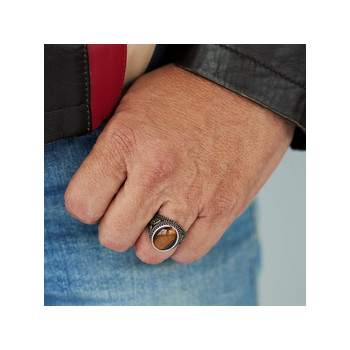 Bague argent 925 vieilli oeil de tigre