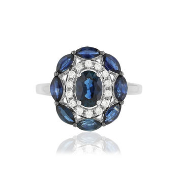 Bague or blanc 750 saphirs diamants