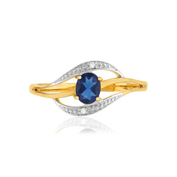 Bague or 375 2 tons saphir ovale et diamants