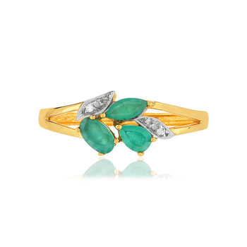 Bague or 375 2 tons émeraudes et diamants
