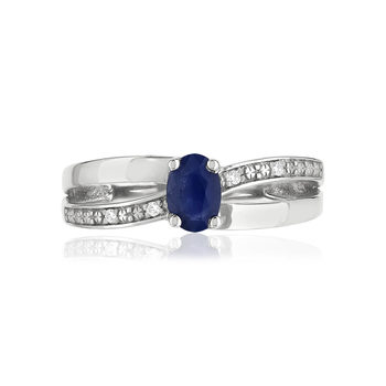 Bague or blanc 375 saphir ovale et diamants