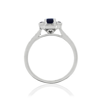 Bague or blanc 750 saphirs rectangulaires et diamants