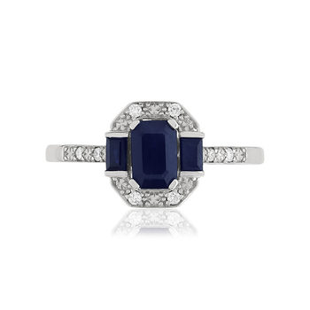 Bague or blanc 750 saphirs rectangulaires et diamants