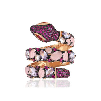 Bague argent 925 rosé serpent zirconias roses et blancs