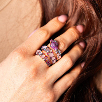 Bague argent 925 rosé serpent zirconias roses et blancs