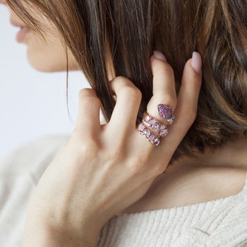 Bague argent 925 rosé serpent zirconias roses et blancs