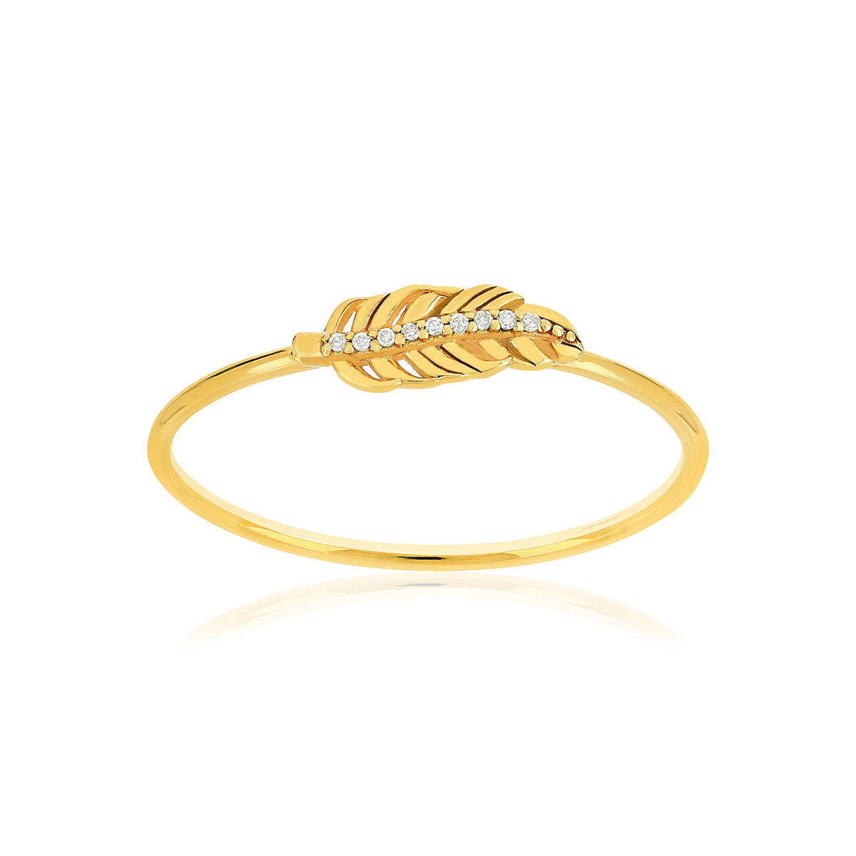 Bague or jaune 375 plume diamants