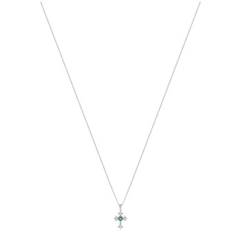 Collier or blanc 375 émeraude diamants 45 cm