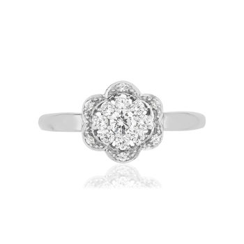 Bague or 375 blanc fleur zirconias