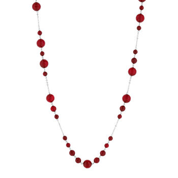 Sautoir argent 925 pierres rouges imitation 81 cm