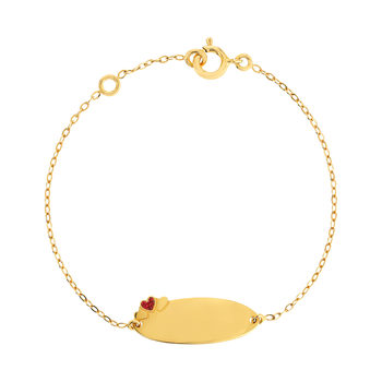 Bracelet identité or jaune 750 coeur laque pailletée rouge 14 cm