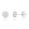 Boucles d'oreilles or 750 blanc fleurs diamants synthétiques 0,50 carat - vue V1