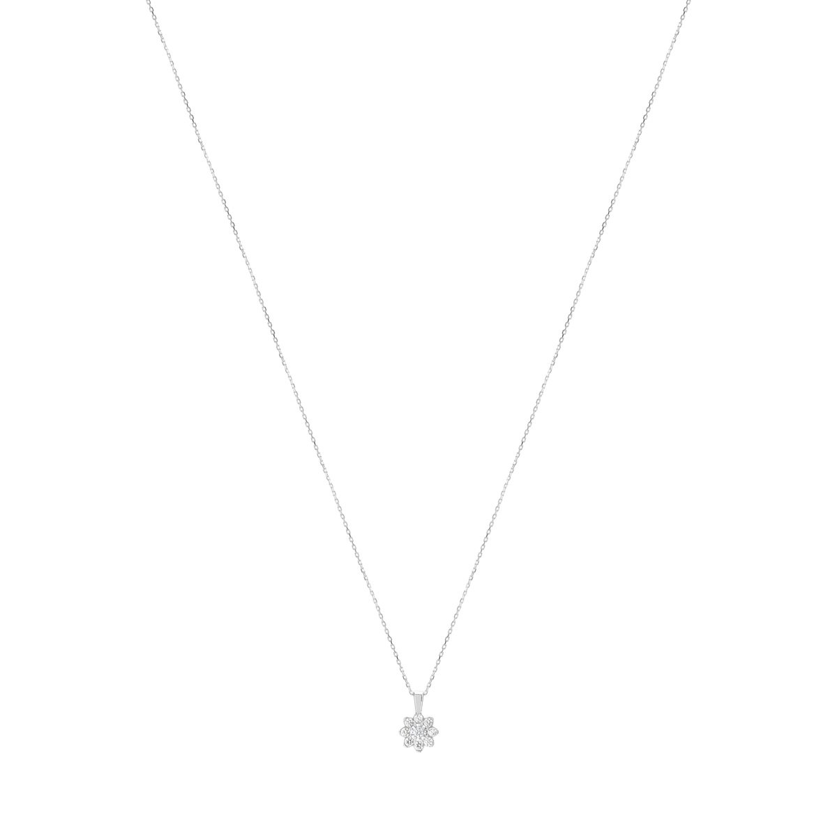 Collier or 750 blanc fleur diamants synthétiques 0,40 carat 42 cm