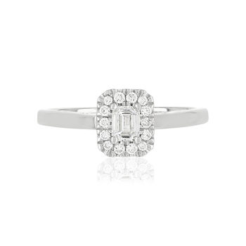 Bague or 750 blanc rectangulaire diamants synthétiques 0,34 carat