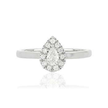 Bague or 750 blanc poire diamants synthétiques 0,31 carat