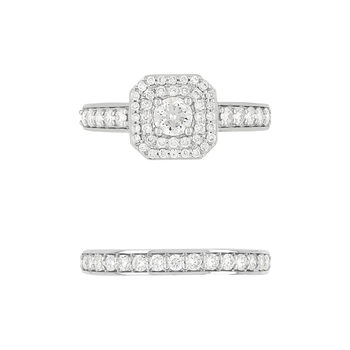 Duo alliance demi-tour solitaire or 750 blanc diamants synthétiques total 1 carat