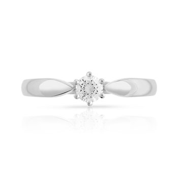 Solitaire or 750 blanc diamant synthétique 0,25 carat
