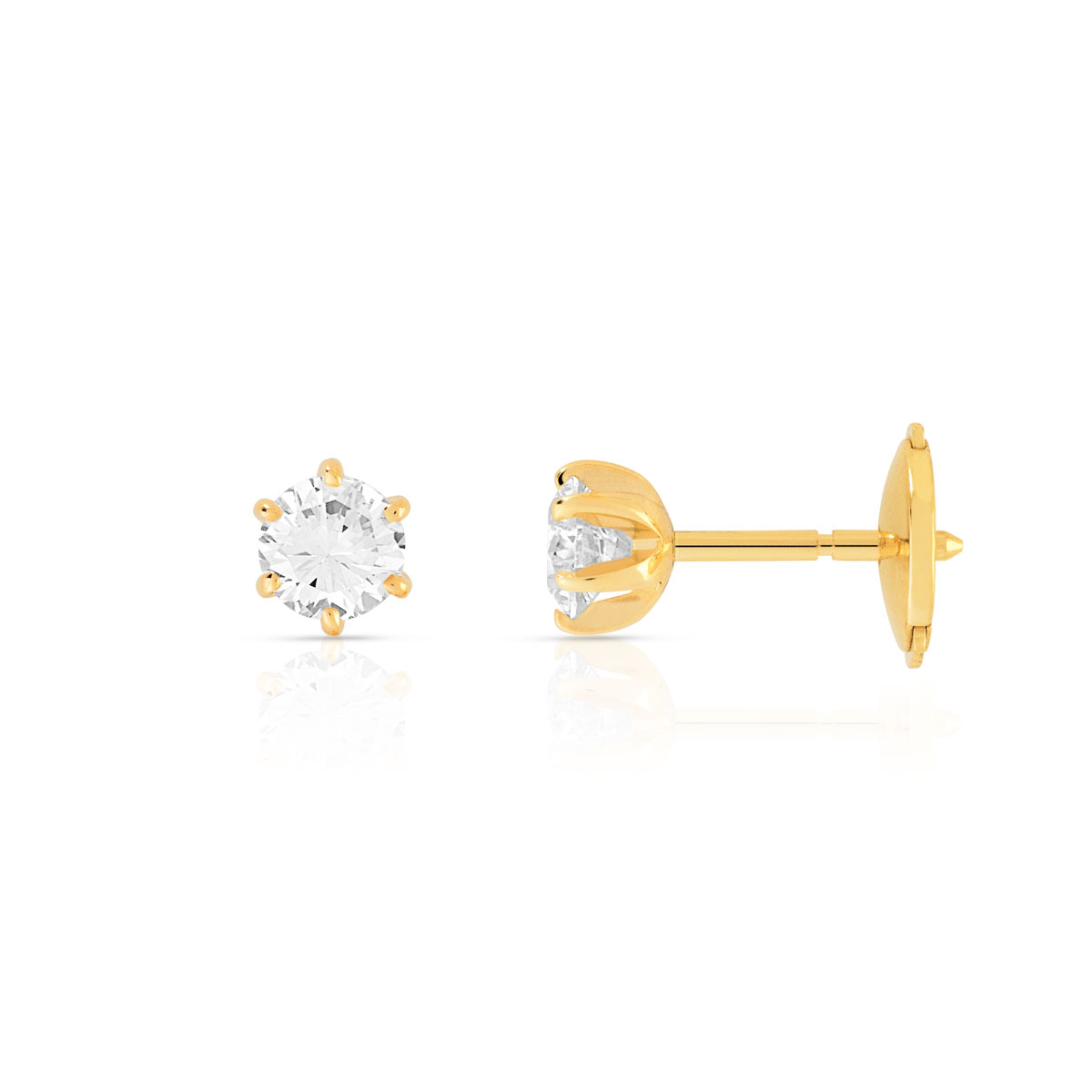 Boucles d'oreilles or 750 jaune diamants synthétiques 0.50 carat - vue D1