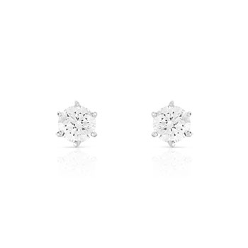 Boucles d'oreilles or 750 blanc diamants synthétiques 0.80 carat