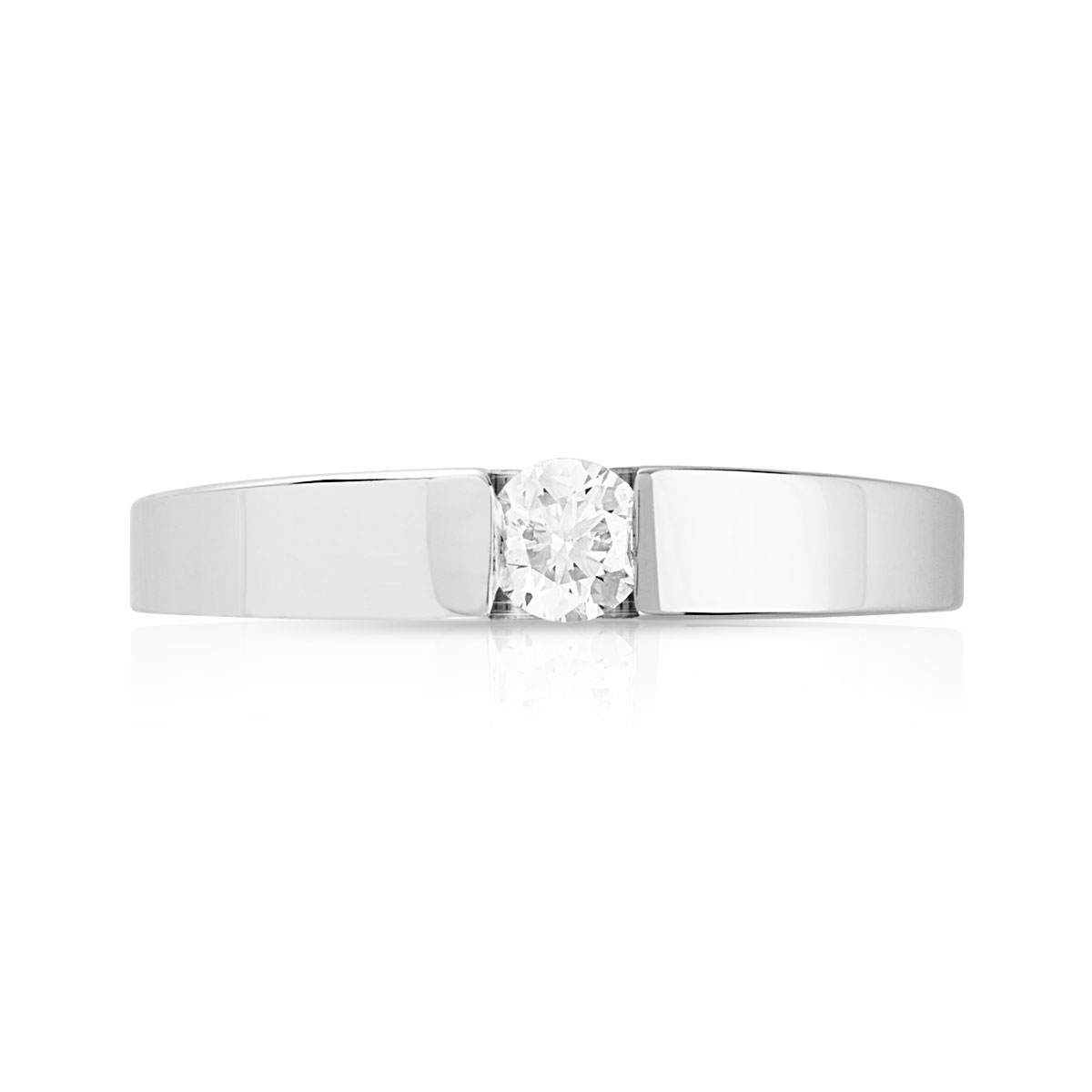 Bague solitaire or 750 blanc diamant synthétique 0.15 carat - vue 3