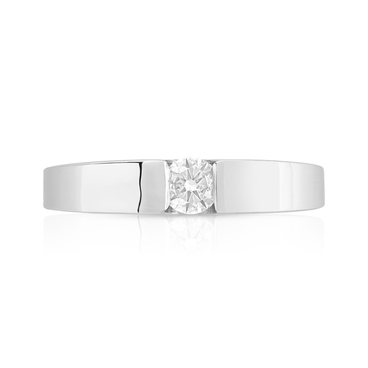 Bague solitaire or 750 blanc diamant synthétique 0.20 carat - vue 3