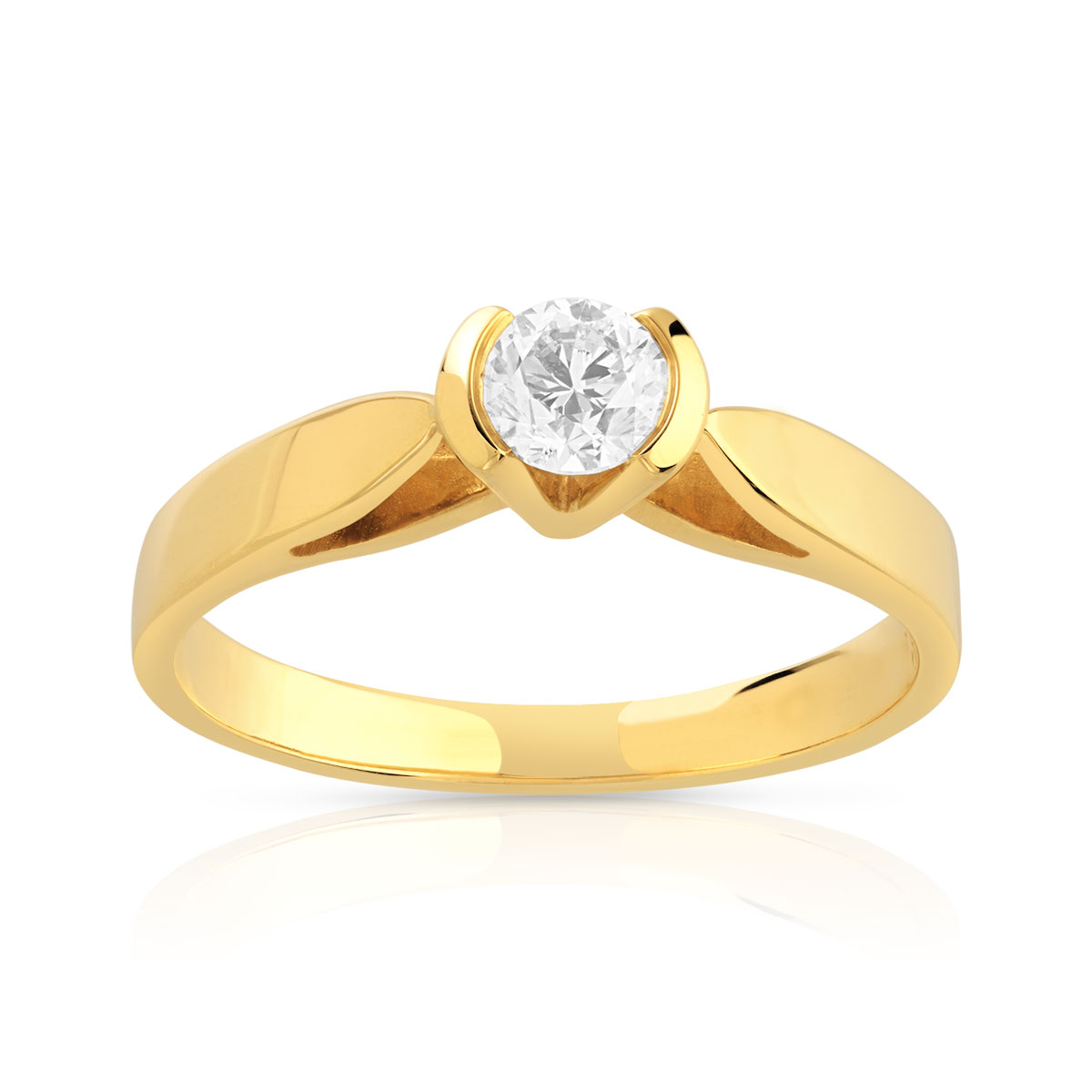 Bague solitaire or 750 jaune diamant synthétique 0.30 carat