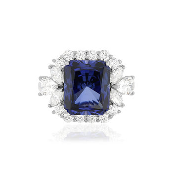 Bague argent diamants synthétiques bleus et zirconias