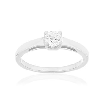Solitaire or 750 blanc diamant synthétique 0,4 carat