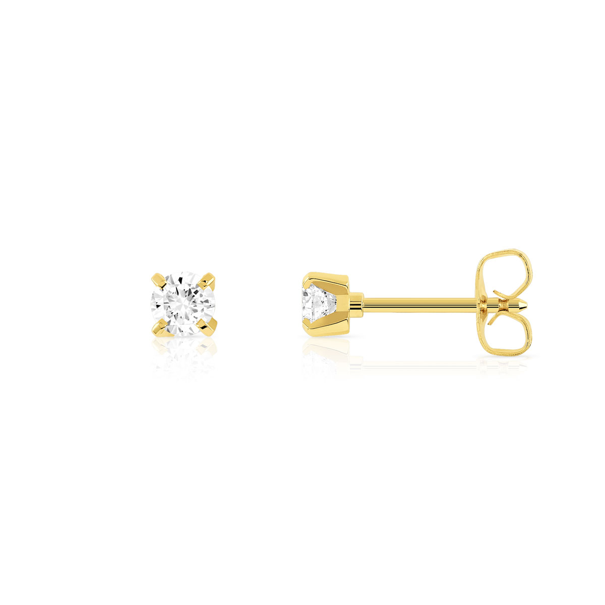Boucles d'oreilles or 750 jaune diamant synthétique 0.2 carat