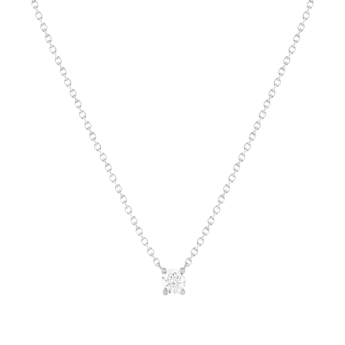 Collier solitaire or 750 blanc diamant synthétique 0.2 carat 42cm