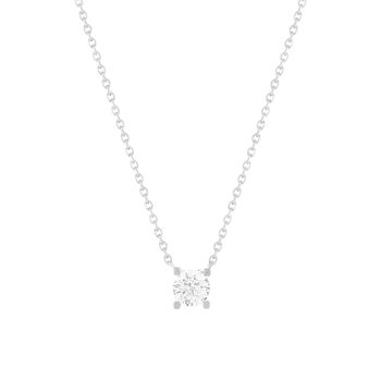 Collier solitaire or 750 blanc diamant synthétique 0.4 carat 42cm