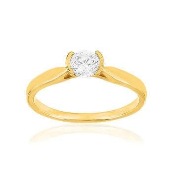 Solitaire or 750 jaune diamant synthétique 0.4 carat