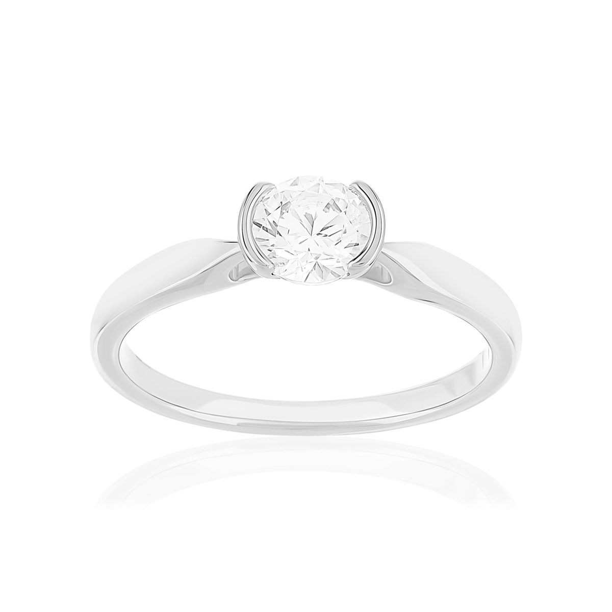 Solitaire or 750 blanc diamant synthétique 0.5 carat
