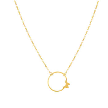 Collier or 375 jaune 45 cm motif anneau et papillon 45 cm