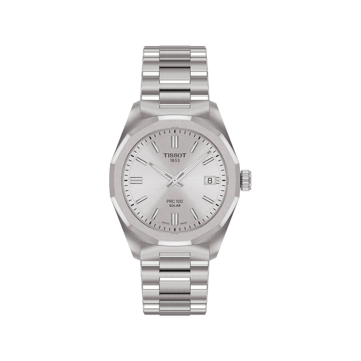 Montre TISSOT PRC 100 SOLAR mixte, mouvement solaire, cadran gris, bracelet acier inoxydable gris