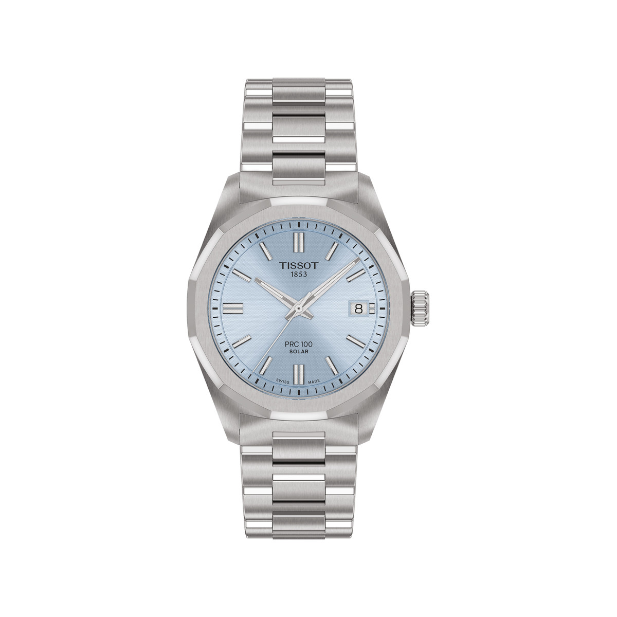 Montre TISSOT PRC 100 SOLAR mixte, mouvement solaire, cadran bleu, bracelet acier inoxydable