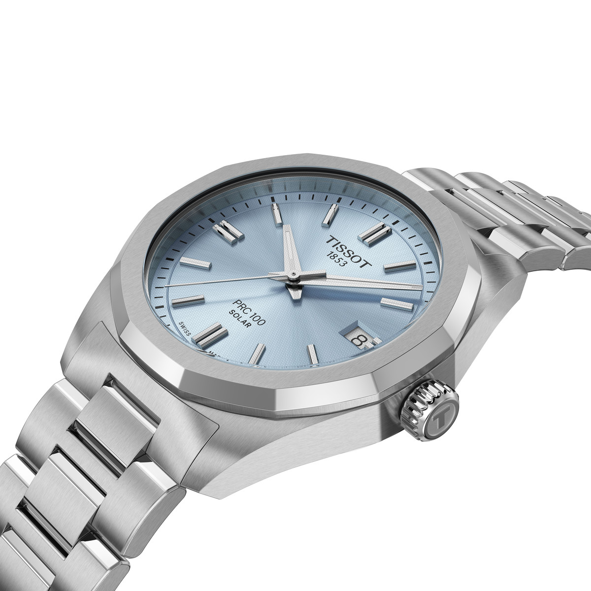 Montre TISSOT PRC 100 SOLAR mixte, mouvement solaire, cadran bleu, bracelet acier inoxydable - vue D1