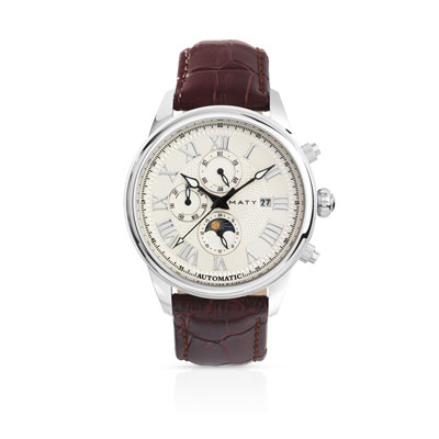 Montre homme automatique phase de lune bracelet cuir