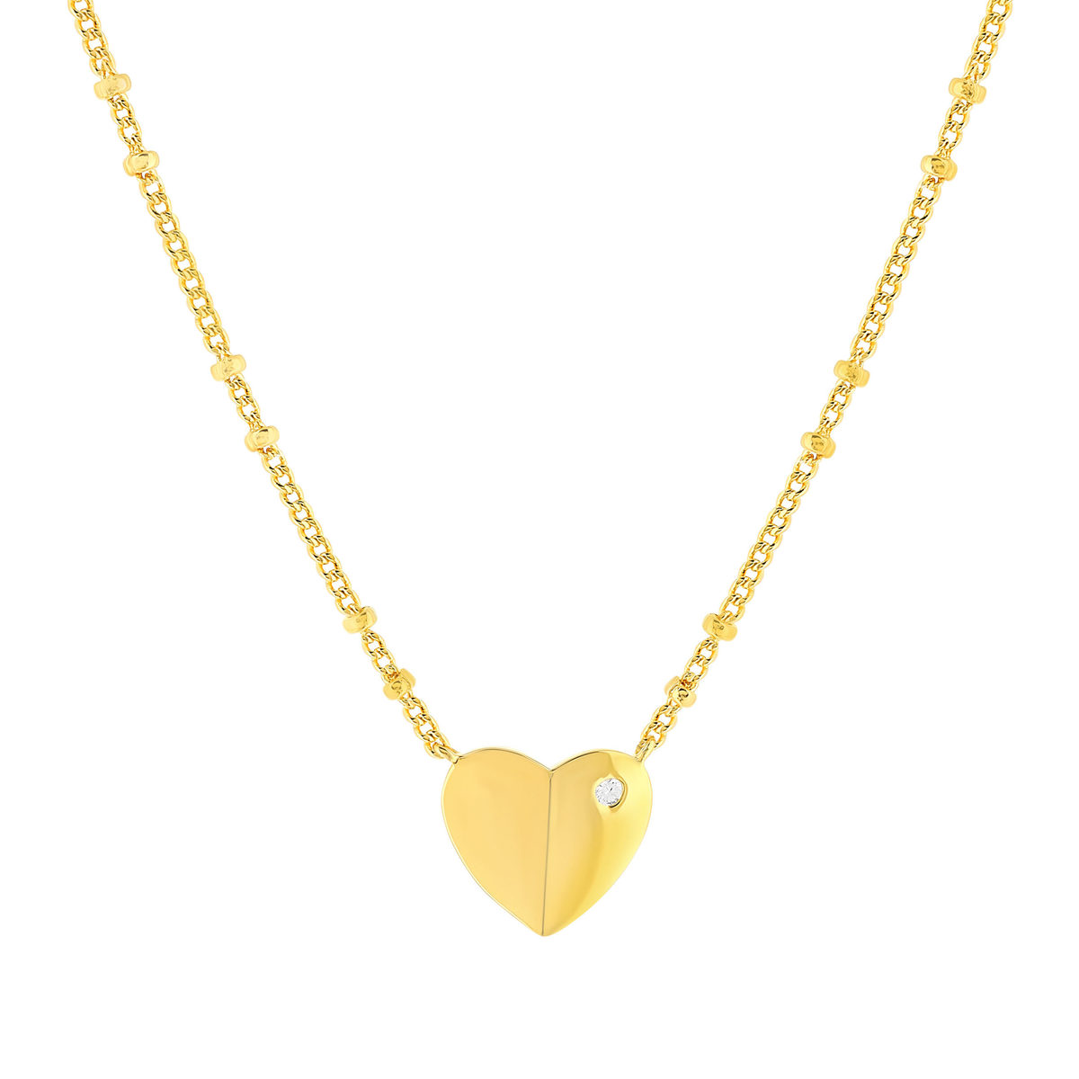 Hart en zirkonia ketting 45cm - Geel verguld