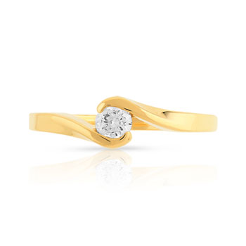 Bague solitaire or 750 jaune diamant 20/100e de ca