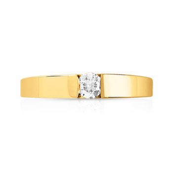 Bague solitaire or 750 jaune diamant 15/100e de ca
